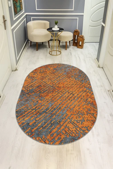Modern Desenli Oval Dijital Baskı Kaymaz Taban Halı H0367 RENKLİ 180 X 280 ürün görseli 1