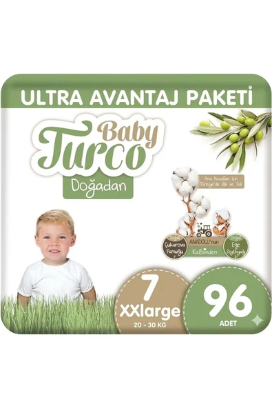 Baby Turco Doğadan Bebek Bezi Ultra Avantaj Paketi XLarge 7 Numara 96 Adet ürün görseli 1