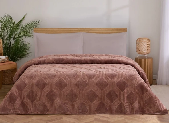 Özdilek Trendy Embos Çift Kişilik Battaniye (220x240)-Art Deco Sıcak Kahve Yeni ürün görseli 1