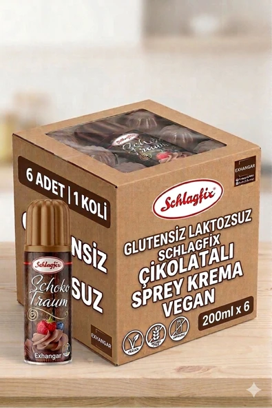 schlagfix Krem Şanti Glutensiz Vegan Laktozsuz Çikolatalı Sprey 200 Ml 6 Adet Toptan ürün görseli 1