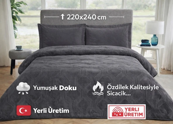 Özdilek Trendy Embos Çift Kişilik Battaniye (220x240)-Art Deco Koyu Gri Yeni ürün görseli 1