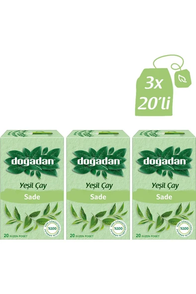 Doğadan Yeşil Çay Sade 20'li x 3 Adet ürün görseli 1