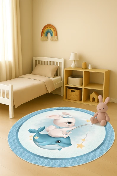 Dijital Baskı Tavşan Desenli Kaymaz Taban Çocuk ve Genç Odası Halısı H0380 RENKLİ 160 X 160 ürün görseli 1