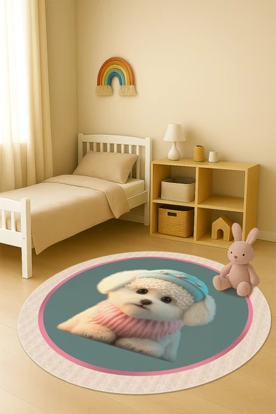 Dijital Baskı Köpek Desenli Kaymaz Taban Çocuk ve Genç Odası Halısı H0370 RENKLİ 120 X 120 ürün görseli 1