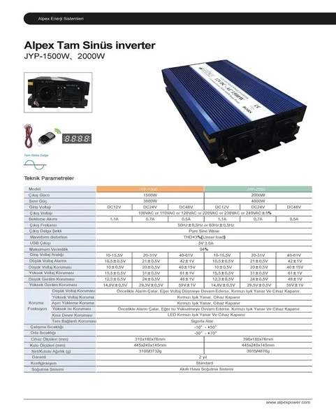 2000 WATT 24 VOLT TAM SİNÜS İNVERTER - Resim 2
