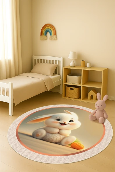 Dijital Baskı Tavşan Desenli Kaymaz Taban Çocuk ve Genç Odası Halısı H0366 RENKLİ 80 X 80 ürün görseli 1