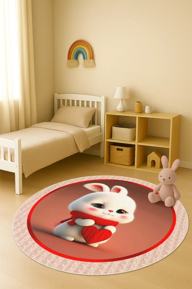 Dijital Baskı Tavşan Desenli Kaymaz Taban Çocuk ve Genç Odası Halısı H0371 RENKLİ 80 X 80 ürün görseli 1