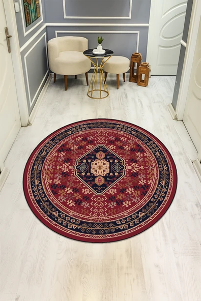 Dijital Baskı Etnik Desenli Kaymaz Taban Halı H0329 RENKLİ 180 X 180 ürün görseli 1