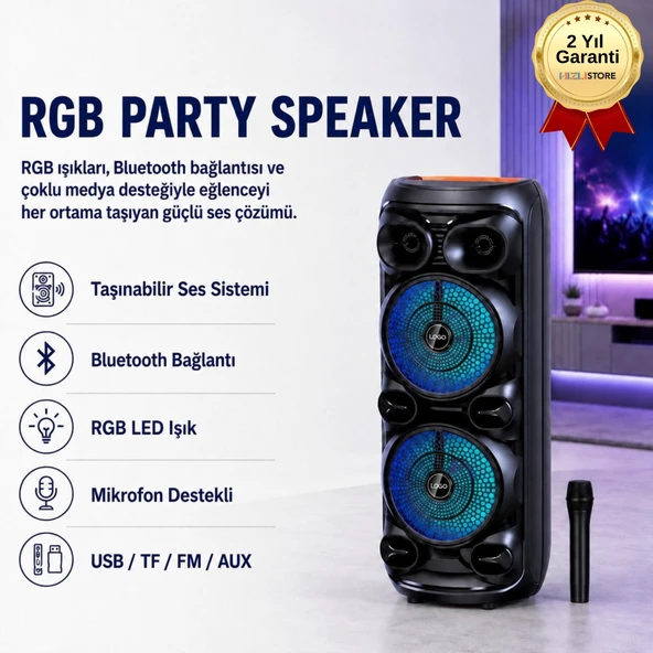 D28 RGB Işıklı Mikrofonlu USB/tf/BT/fm/aux Bluetooth Hoparlör Siyah ürün görseli 1
