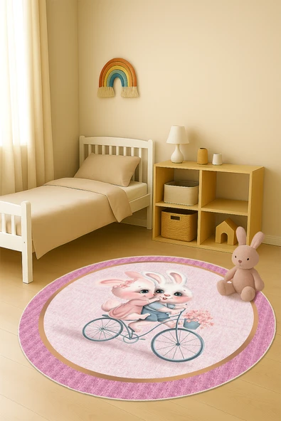 Dijital Baskı Tavşan Desenli Kaymaz Taban Çocuk ve Genç Odası Halısı H0372 RENKLİ 80 X 80 ürün görseli 1