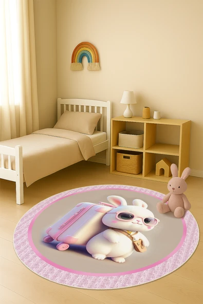 Dijital Baskı Tavşan Desenli Kaymaz Taban Çocuk ve Genç Odası Halısı H0377 RENKLİ 100 X 100 ürün görseli 1
