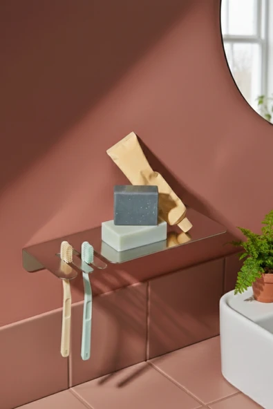 Chalybes Paslanmaz Çelik Raflı Diş Fırçalık ve Sabunluk - Çok Amaçlı Banyo Rafı ürün görseli 1