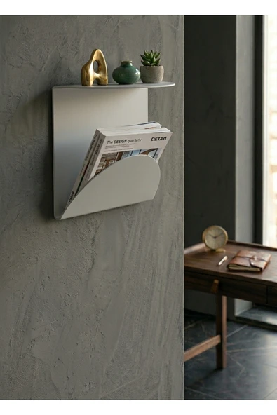 Chalybes Premium Açık Gri Metal Duvar Rafı ve Dergilik - Minimalist Gazetelik ve Organizer ürün görseli 1