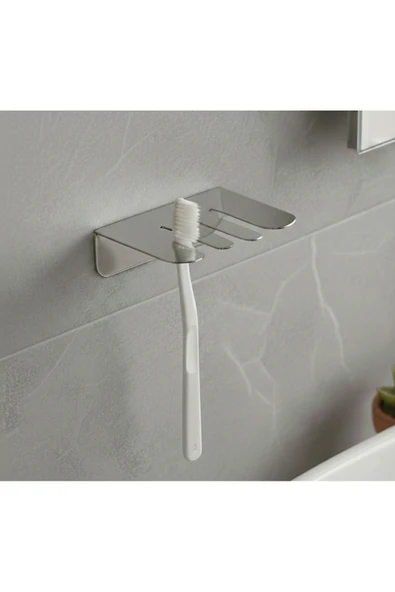 Chalybes Yapışkanlı Paslanmaz Çelik 3 Bölmeli Diş Fırçası Askısı - Modern Banyo Düzenleyici ürün görseli 1