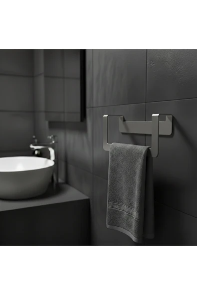 Chalybes Premium Yapışkanlı Koyu Gri Metal Banyo Havluluğu - Modern Seri ürün görseli 1