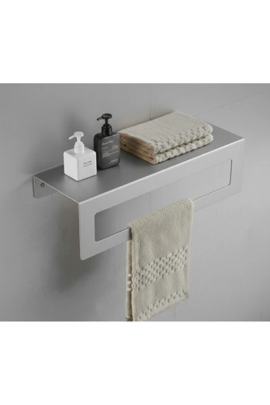 Chalybes Açık Gri Galvaniz Metal Havluluk Raf - Üst Raflı Banyo Havlu Askısı ürün görseli 1