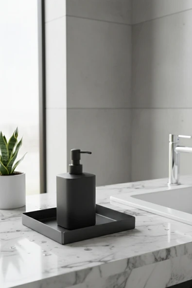 Chalybes Koyu Gri Kare Galvaniz Metal Banyo Tablası - Lavabo Üstü Sabunluk ve Düzenleyici Tepsi ürün görseli 1
