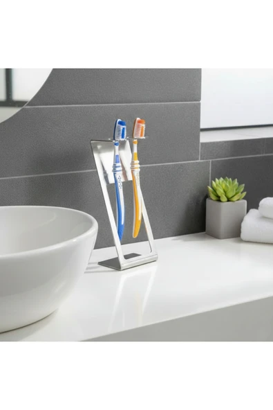 Chalybes Paslanmaz Çelik Tezgah Üstü Diş Fırçalık - Modern Geometrik Banyo Düzenleyici ürün görseli 1