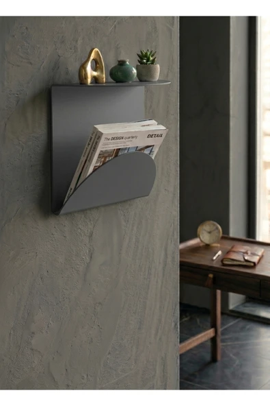 Chalybes Premium Koyu Gri Metal Duvar Rafı ve Dergilik - Minimalist Gazetelik ve Organizer ürün görseli 1