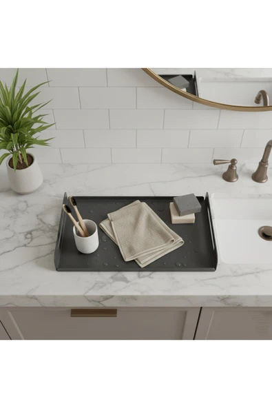 Chalybes Koyu Gri Dekoratif Galvaniz Metal Düzenleyici - Çok Amaçlı Lavabo Üstü Tablası ürün görseli 1