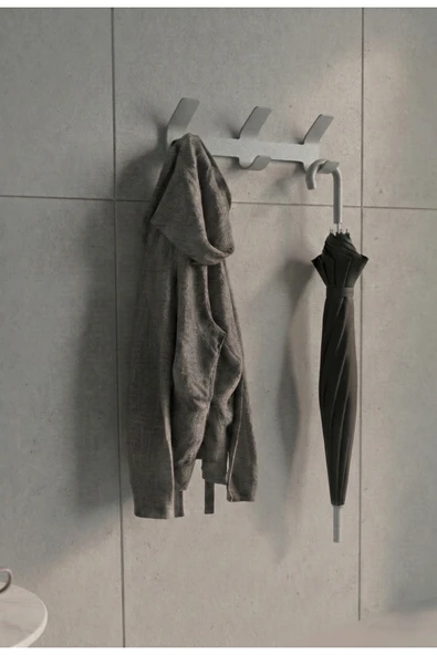 chalybes Premium 3'lü Açık Gri Metal Duvar Askısı - Yapışkanlı Banyo ve Antre Organizer ürün görseli 1