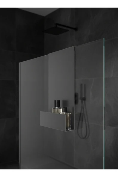 Chalybes Premium Cam Üstü Askılı Duş Rafı - Açık Gri Metal Banyo Organizeri ürün görseli 1