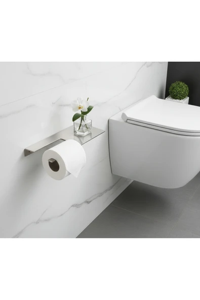 Paslanmaz Çelik Raflı Tuvalet Kağıtlık - Modern Banyo Aksesuarı ürün görseli 1