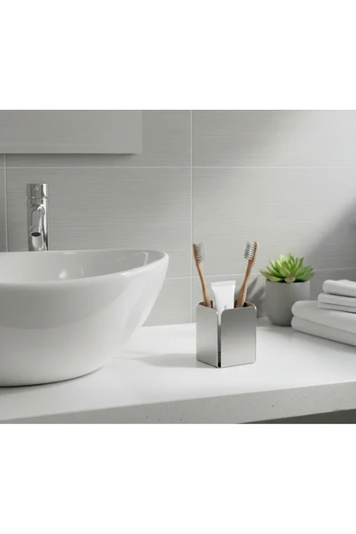Chalybes Paslanmaz Çelik Diş Fırçalık ve Macunluk - Modern Tezgah Üstü Banyo Düzenleyici ürün görseli 1