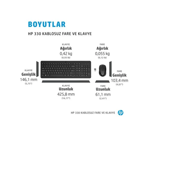 HP 330 Kablosuz Klavye Mouse Seti Siyah 2V9E6AA - Resim 2