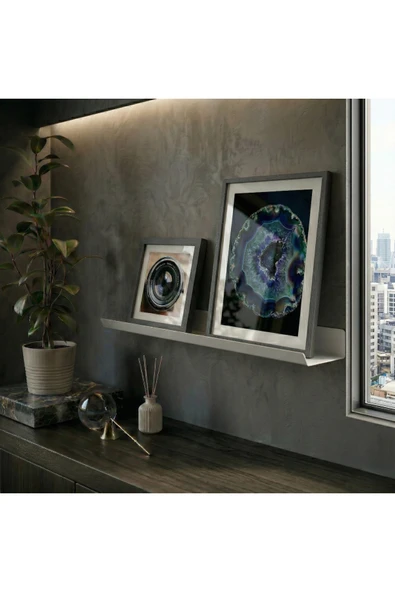 Chalybes Premium Slim Açık Gri Metal Raf - Modern Dekoratif Duvar Modülü ürün görseli 1