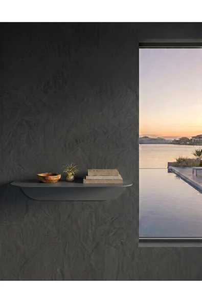 Chalybes Premium Seri Koyu Gri Metal Estetik Dekorasyon Rafı - Modern Antre ve Salon Modülü ürün görseli 1