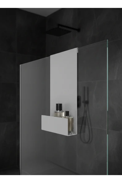 Chalybes Premium Cam Üstü Askılı Duş Rafı - Açık Gri Metal Banyo Organizeri ürün görseli 1