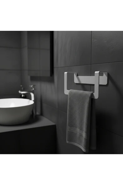 Chalybes Premium Yapışkanlı Açık Gri Metal Banyo Havluluğu - Modern Seri ürün görseli 1