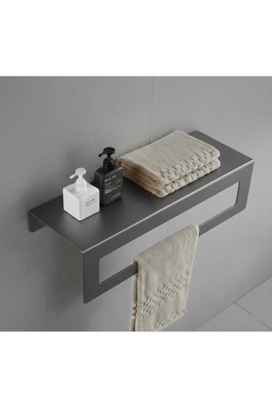 Chalybes Koyu Gri Galvaniz Metal Havluluk Raf - Üst Raflı Banyo Havlu Askısı ürün görseli 1