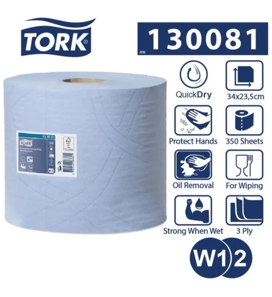 TORK 3 Katlı Rulo Mavi Bez 2x350 Yaprak Endüstriyel Ağır Kirler Silme Kağıdı Plus 3 Katlı 119m ürün görseli 1