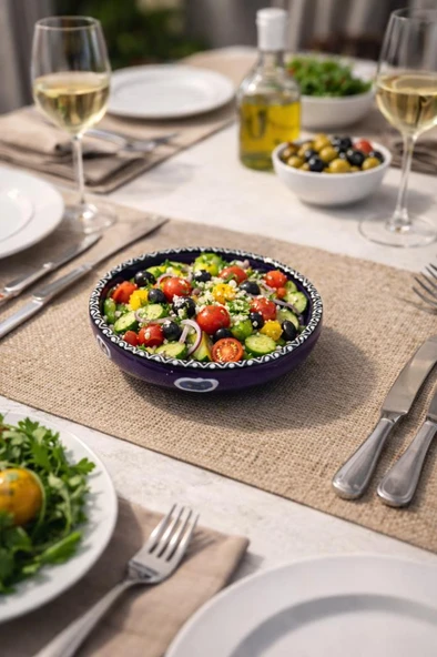 Dekoratif Çini Tabak 16 cm – Nazar Boncuklu Seramik Sunum Tabağı | Meyve, Kuruyemiş, Salata ve Mumluk Dekor Tabağı ürün görseli 1