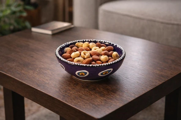 Nazar Boncuklu Seramik Çerezlik Kase 12 cm – El Yapımı Dekoratif Zeytin ve Çerez Kasesi Kahvaltılık Sunumluk ürün görseli 1
