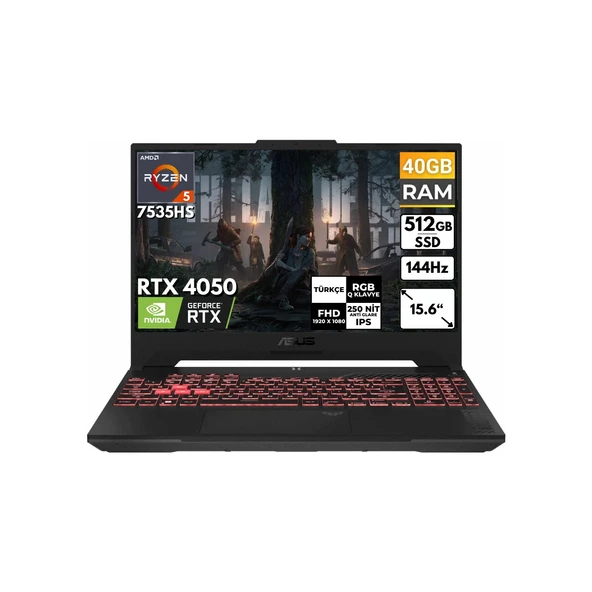 Tuf Gaming A15 Ryzen 5-7535HS 40GB 512 GB SSD RTX4050 15.6'' Fhd Freedos Taşınabilir Bilgisayar FA507NU-LP157 Bt8 ürün görseli 1