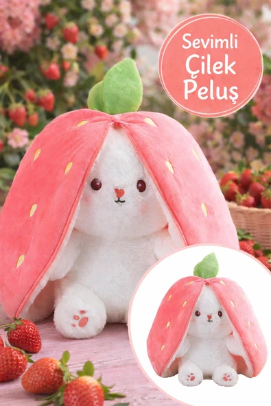 Pembe Çilek Tavşan Peluş Oyuncak 35 cm Dönüşebilen Çilek Tavşan Yumuşak Peluş Çocuk Hediyesi ürün görseli 1