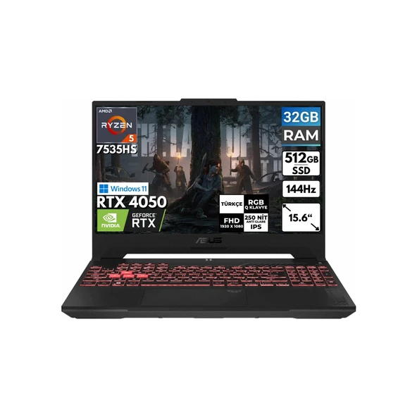Tuf Gaming A15 Ryzen 5-7535HS 32 GB 512 GB SSD RTX4050 15.6'' Fhd Windows 11 Pro Taşınabilir Bilgisayar FA507NU-LP157 BT57 ürün görseli 1