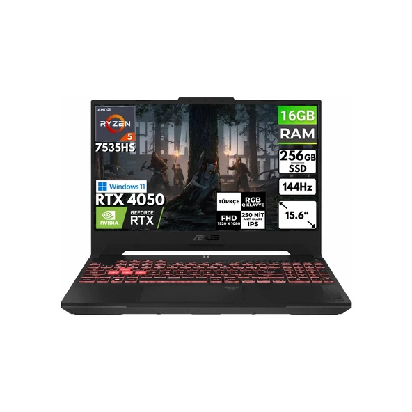 Tuf Gaming A15 Ryzen 5-7535HS 16 GB 256 GB SSD RTX4050 15.6'' Fhd Windows 11 Home Taşınabilir Bilgisayar FA507NU-LP157 BT26 ürün görseli 1