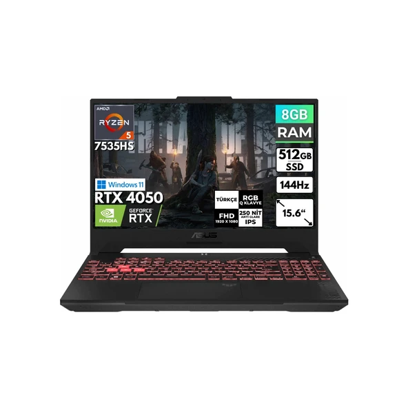 Tuf Gaming A15 Ryzen 5-7535HS 8 GB 512 GB SSD RTX4050 15.6'' Fhd Windows 11 Home Taşınabilir Bilgisayar FA507NU-LP157 BT30 ürün görseli 1
