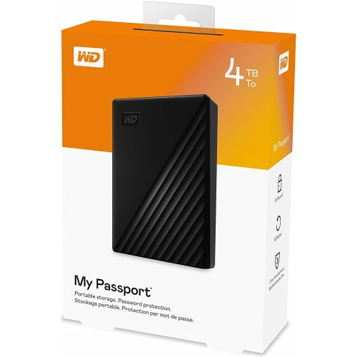 WD WDBPKJ0040BBK-WESN, MyPassport 4TB 2,5"  USB3.2, Tasinabilir, Harici HDD, Siyah, Türkiye Distribütörü Garantili ürün görseli 1