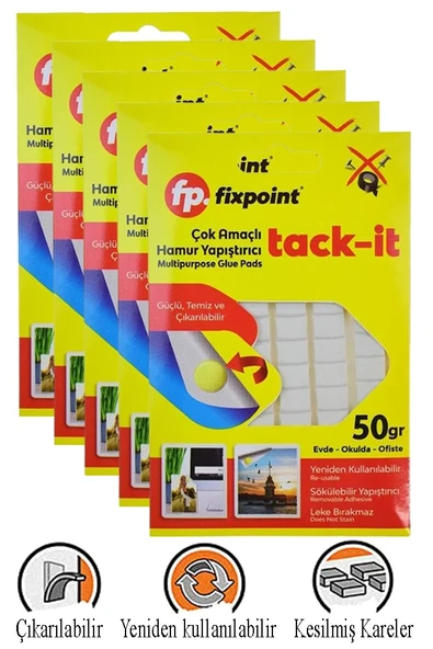 Hamur Yapıştırıcı Tack-it 50gr 5 Paket Fixpoint 65 Parça Macun Sakız Yapıştırıcı Takıt Çerçeve Afiş Duvar İz Bırakmaz ürün görseli 1
