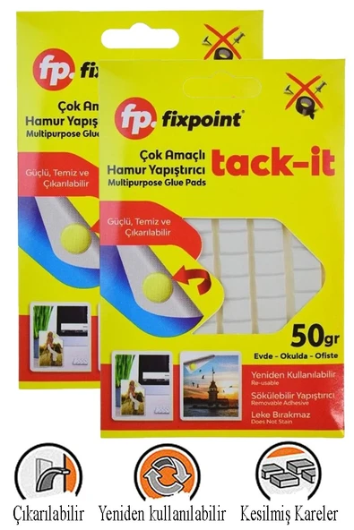Hamur Yapıştırıcı Tack-it 50gr 2 Paket Fixpoint 65 Parça Macun Sakız Yapıştırıcı Takıt Çerçeve Afiş Duvar İz Bırakmaz ürün görseli 1