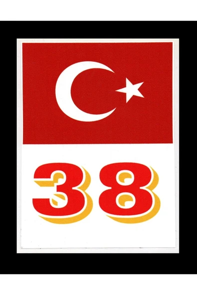 Türkiye Bayraklı Kayseri 38 Plaka Kodu Ön Cam Sticker ürün görseli 1