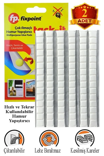 Hamur Yapıştırıcı Tack-it 50gr 2 Paket Fixpoint 65 Parça Macun Sakız Yapıştırıcı Takıt Çerçeve Afiş Duvar İz Bırakmaz ürün görseli 1