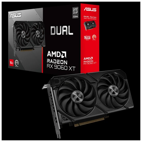 ASUS VGA DUAL-RX9060XT-16G-AMD-RADEON-RX 9060 XT-16G-16GB GDDR6-128bit-3250MHz-HDMI-2xDP-EKRAN KARTI ürün görseli 1
