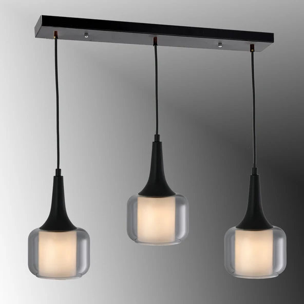 TT603-3S-FULLSY TT Aydınlatma Mat Siyah 3 lü Silindir Çift Camlı Sıralı Avize ürün görseli 1