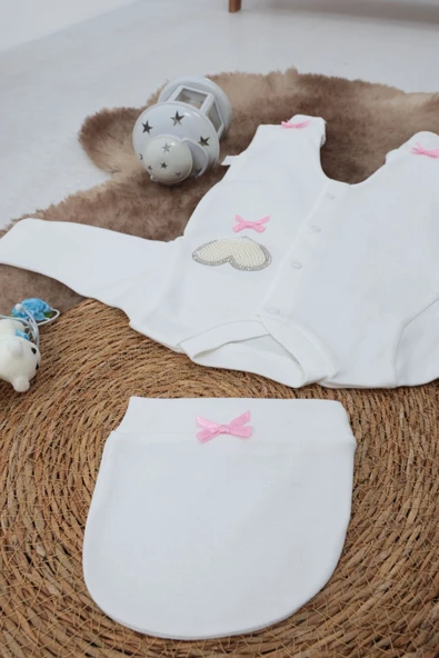 Sema Baby Pamuklu Bebek Tulum Seti 0-3 Ay - Love ürün görseli 1